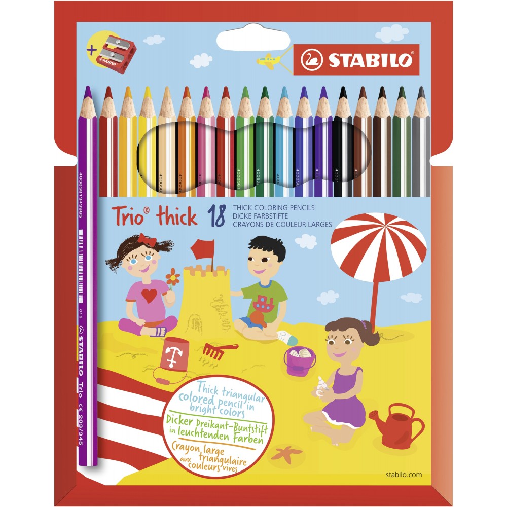 Stabilo | Trio Thick Colured Pencils | Pack of 18 - penpencilink