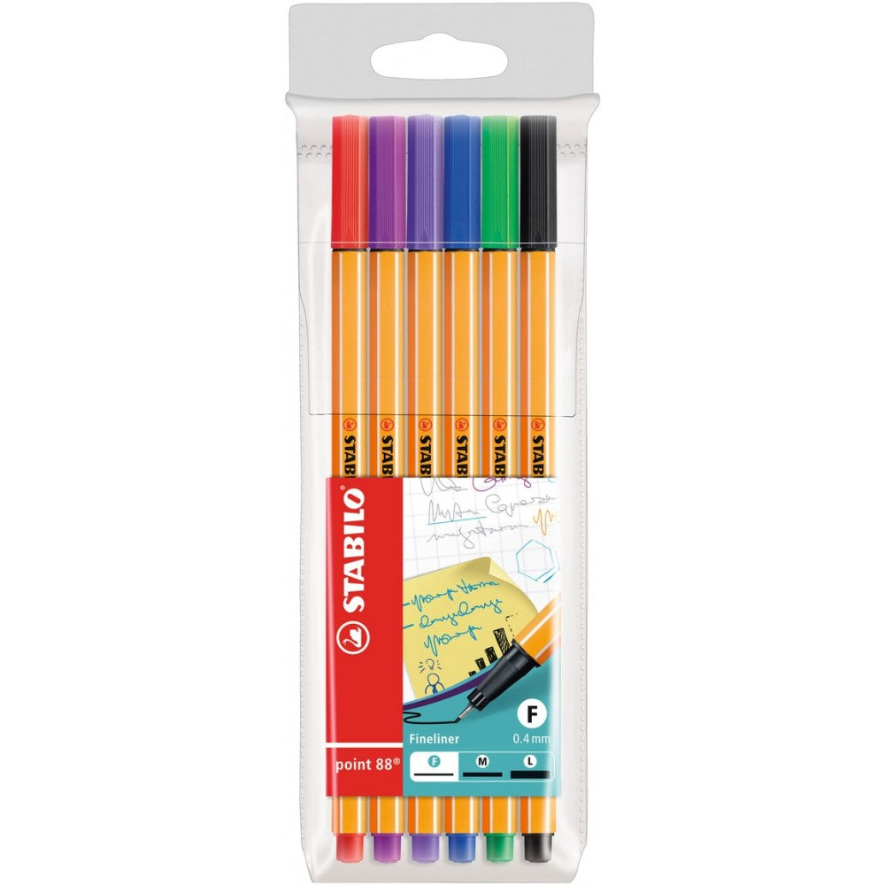 Stabilo | Point 88 | Fineliner | Assorted Colors | Pack Of 6 - penpencilink