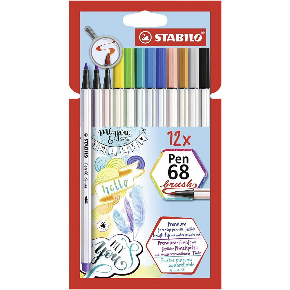 Stabilo | Pen 68 | Brush Pen | Fibre Tip | Pack Of 12 - penpencilink