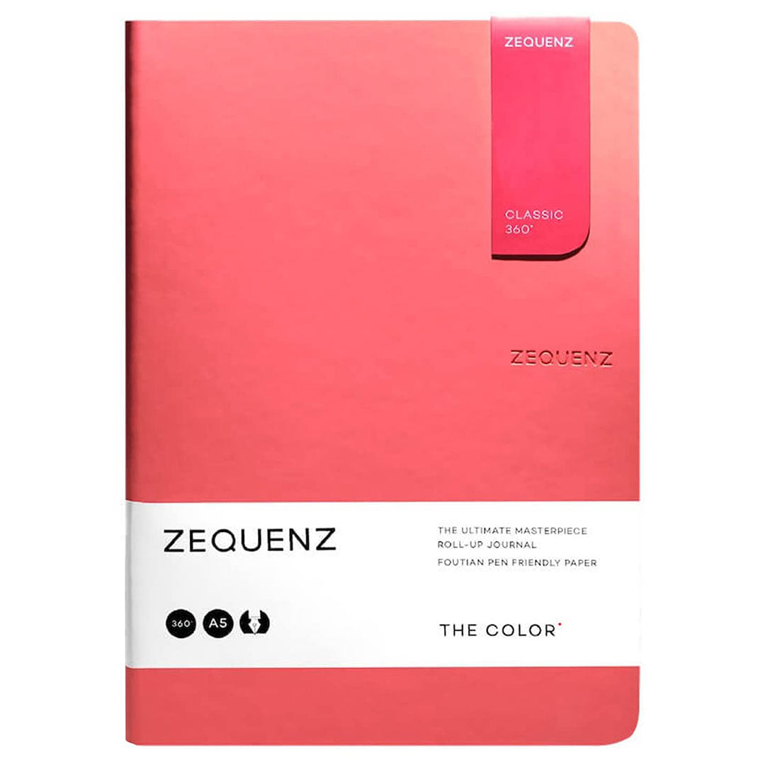 Zequenz A5 Size Coral Pink Slim Notebook Dotted Acid Free Paper 200 Pages 80GSM 360 Degree Flexibility 100% Handmade Fountain Pen Friendly Color Series Bookmark Included