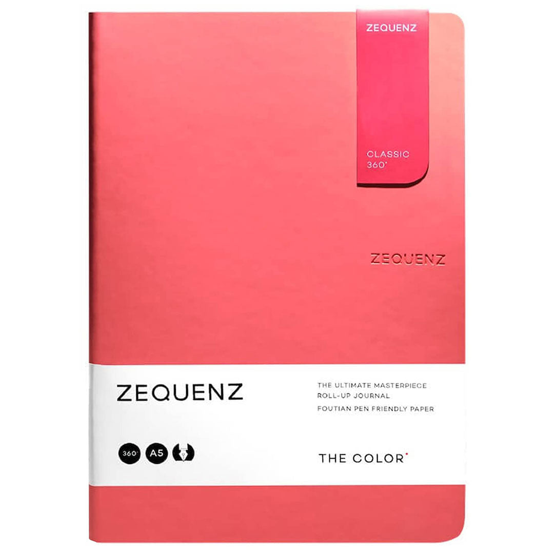 Zequenz A5 Size Coral Pink Slim Notebook Squared Acid Free Paper 200 Pages 80GSM 360 Degree Flexibility 100% Handmade Fountain Pen Friendly Color Series Bookmark Included