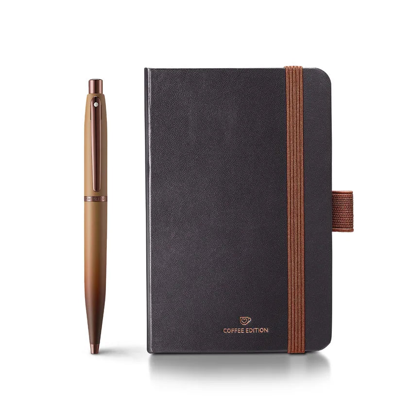Sheaffer VFM Gift Set 9428 Coffee Edition Ballpoint Pen with Regal Brown PVD Trims and Small Notebook - Matt Brown