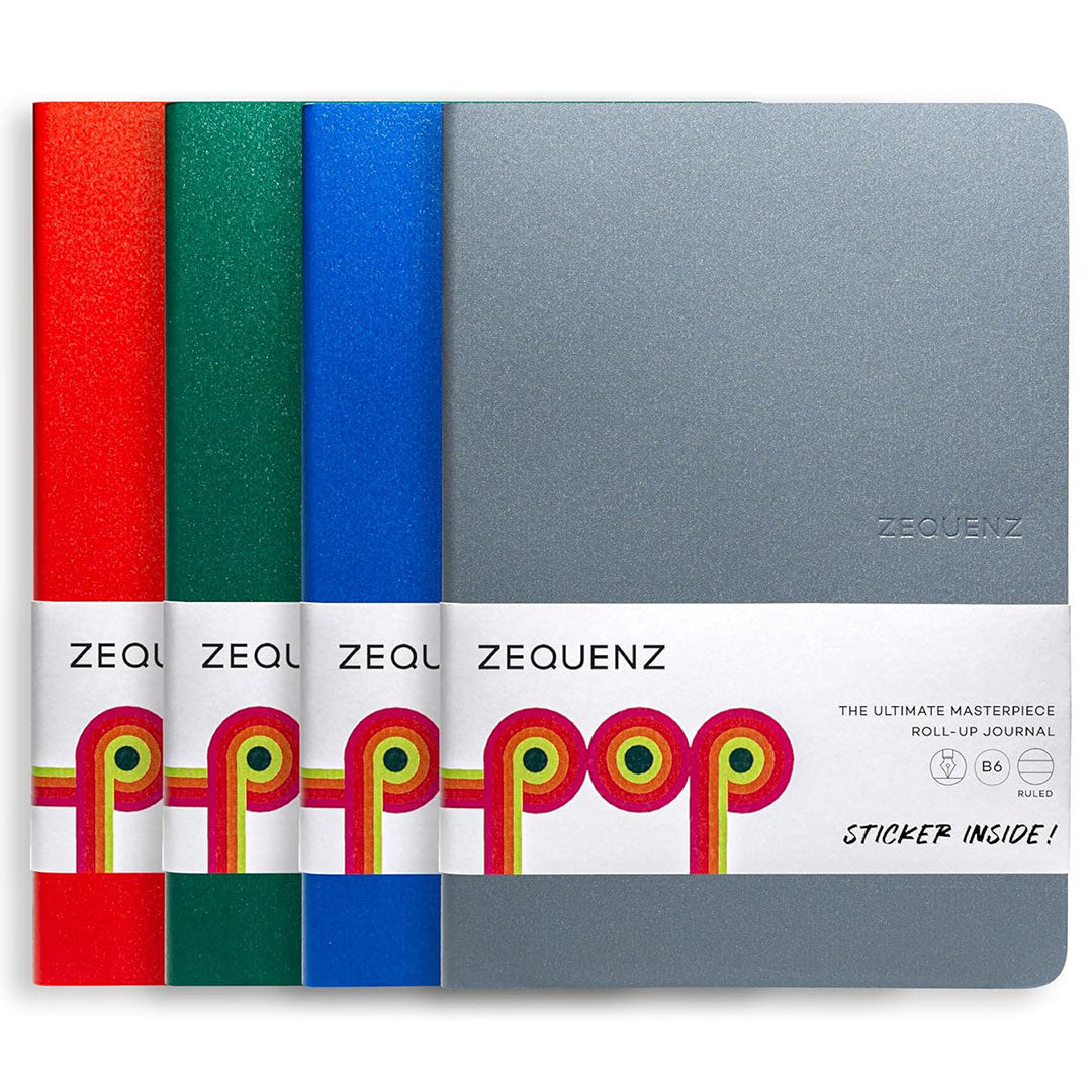 Zequenz Ruled Notebook Set Flexible Handmade Fountain Pen Friendly Blue Grey Red Green -120 Pages Each