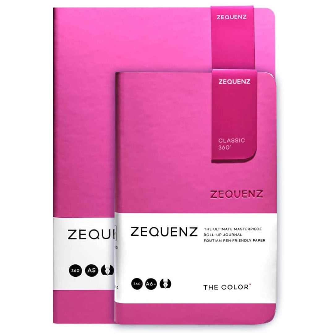 ZEQUENZ The Color Notebook Magenta A5 & A6 Size | RULED | 200 Pages | Soft Cover | 80gsm Cream Coloured Paper | Lay Flat Roll Up Journal for Writing Sketching Fountain Pen Friendly Paper