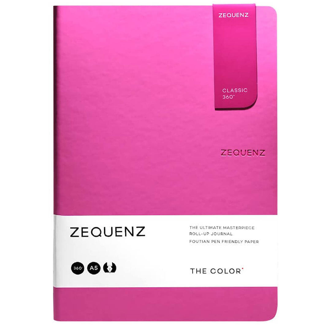 Zequenz A5 Size Magenta Pink Slim Notebook Dotted Acid Free Paper 200 Pages 80GSM 360 Degree Flexibility 100% Handmade Fountain Pen Friendly Color Series Bookmark Included