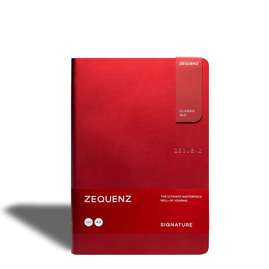 Zequenz A5 Size Red Notebook Journal Blank Acid Free Paper 280 Pages 100GSM 360 Degree Flexibility 100% Handmade PU and White paper Classic Signature Series Bookmark Included
