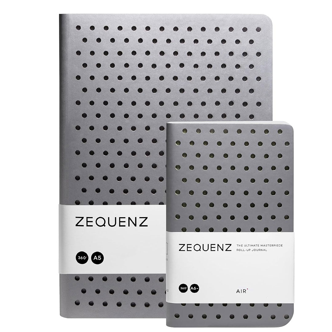 Zequenz Notebook Gift Set A5 and A6 | Air Series | Grey | Dotted | 400 and 256 Pages | 70GSM | 360 Degree Flexibility | Handmade | Soft PU Cover | Pack of 2