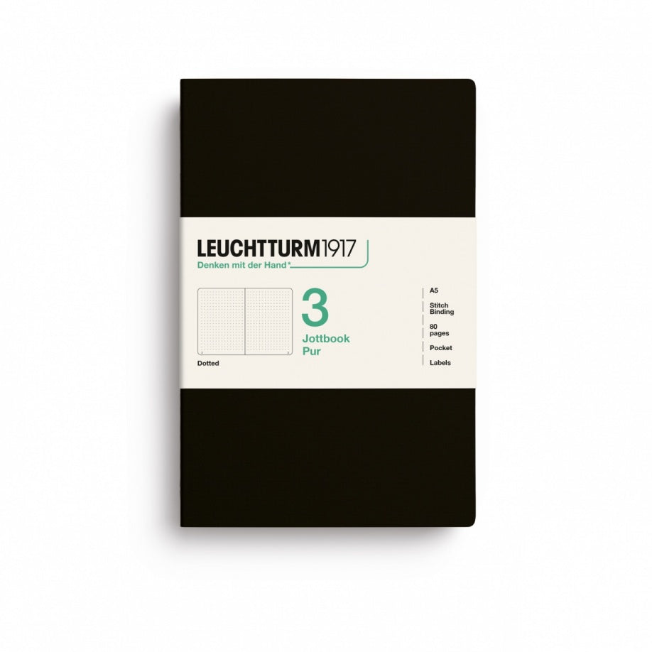 Jottbook pur (A5), 80 numbered pages, dotted, Black