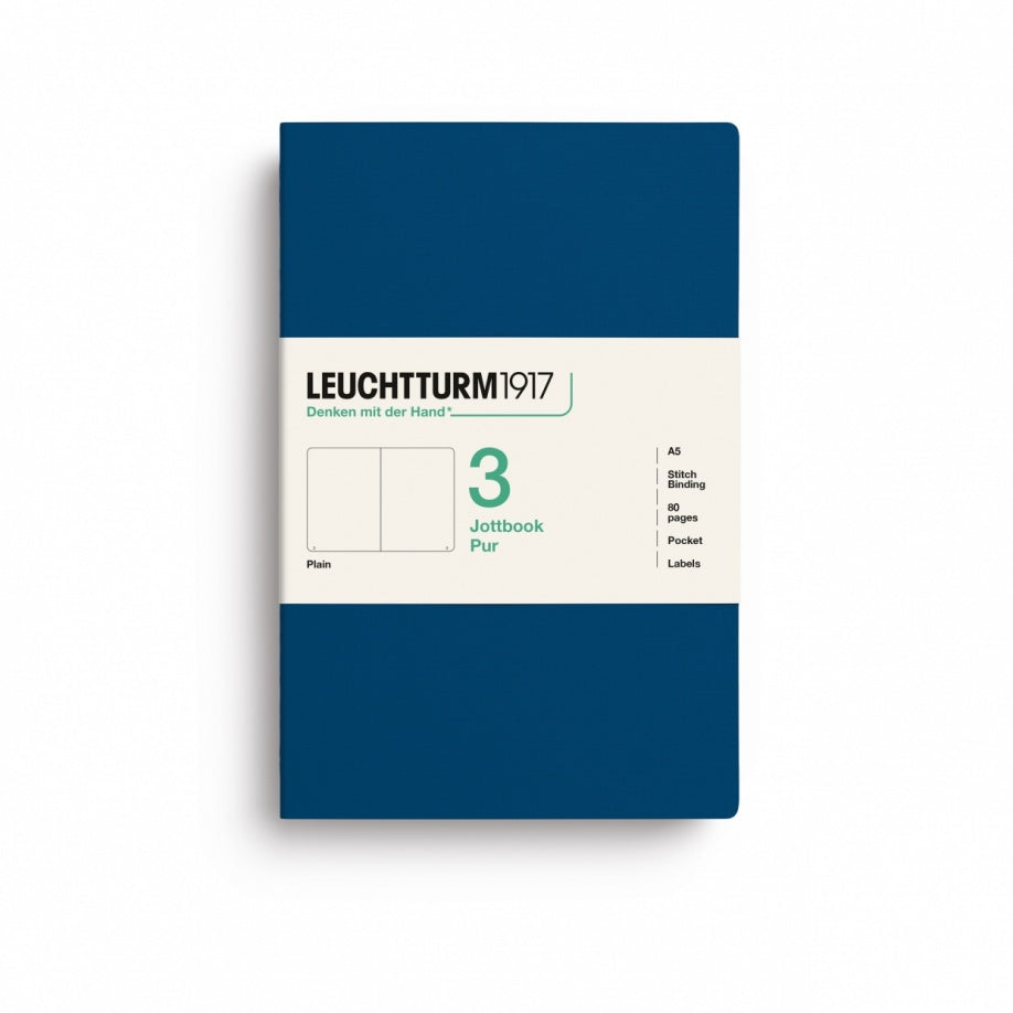 Jottbook pur (A5), 80 numbered pages, plain, Indigo, pack of 3