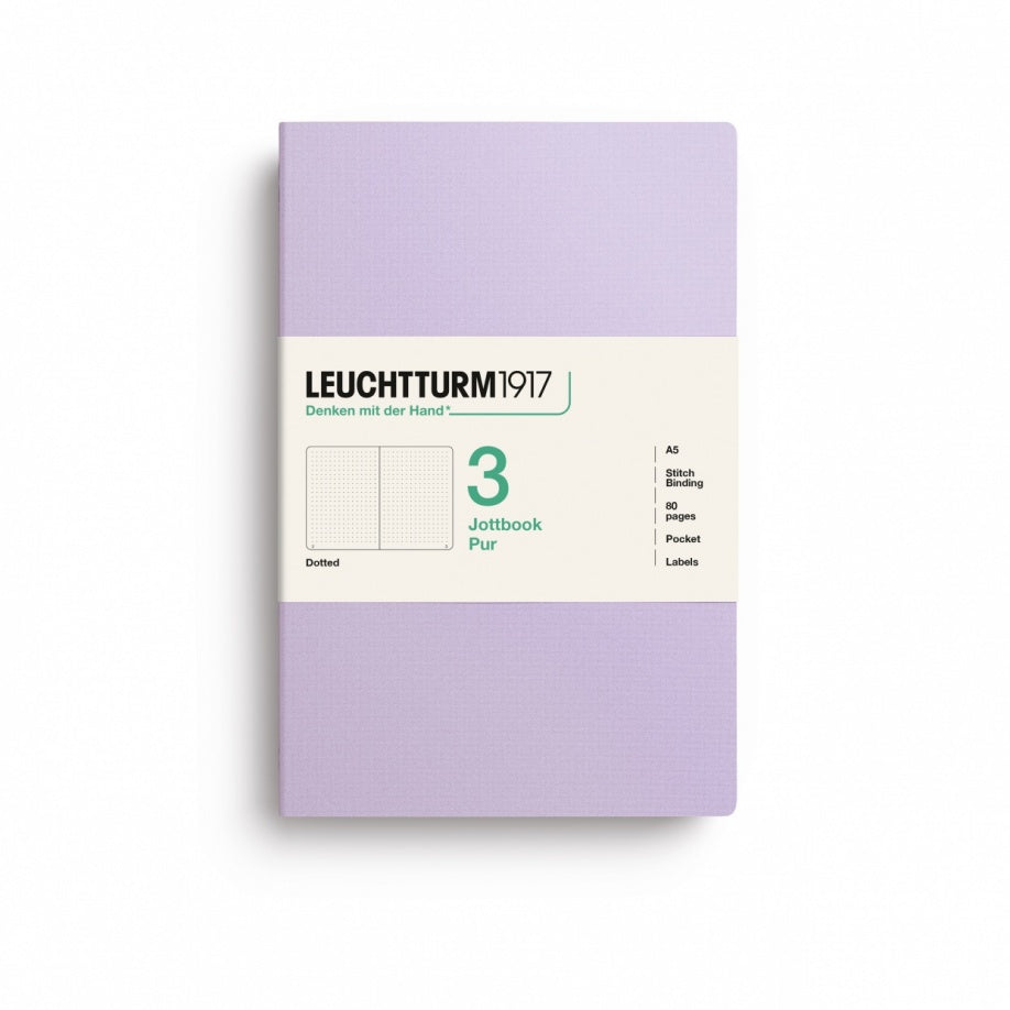 Jottbook pur (A5), 80 numbered pages, dotted, Lilac, pack of 3