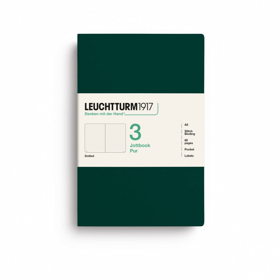 Jottbook pur (A5), 80 numbered pages, dotted, Forest Green