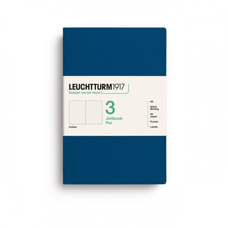 Jottbook pur (A5), 80 numbered pages, dotted, Indigo, pack of 3