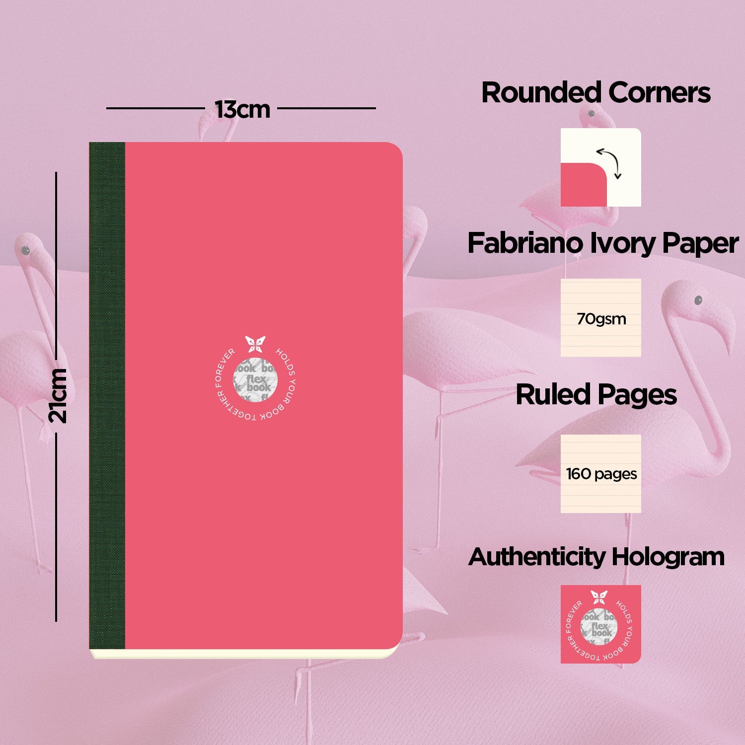 Flexbook | Ruled | Medium A5 Size Notebook | Pink | Smartbook