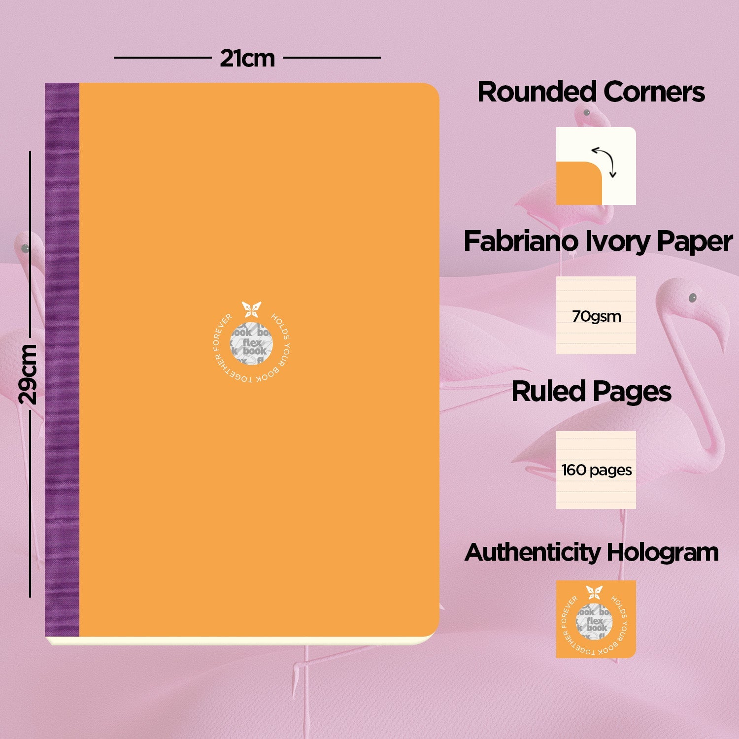 Flexbook | Ruled | Large A4 Size Notebook | Orange | Smartbook