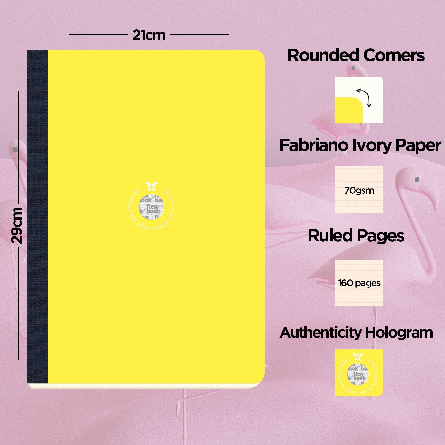 Flexbook | Ruled | Large A4 Size Notebook | Yellow | Smartbook