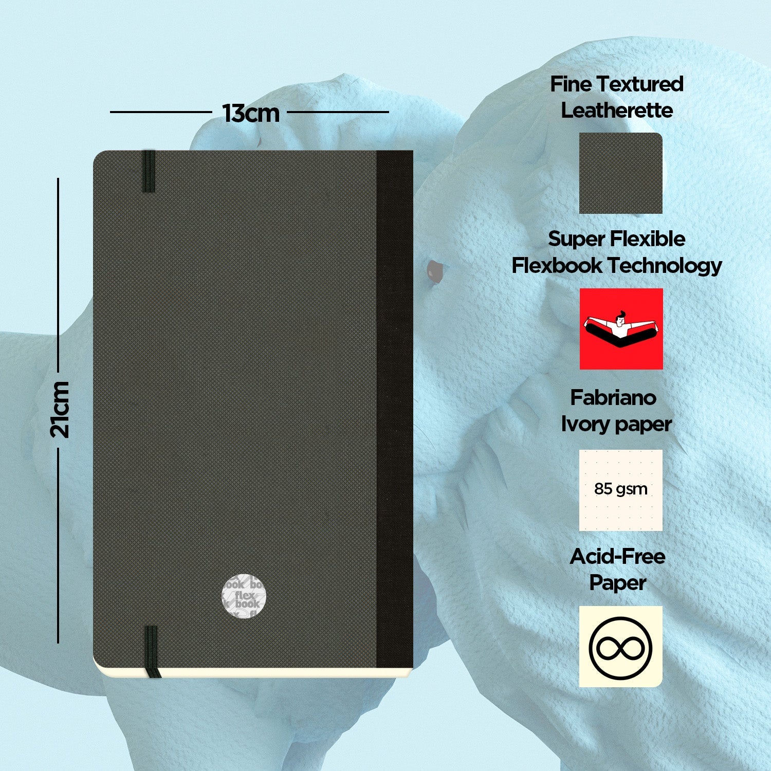 Flexbook | Dotted | Medium A5 Size Notebook | Off Black | Adventure Series