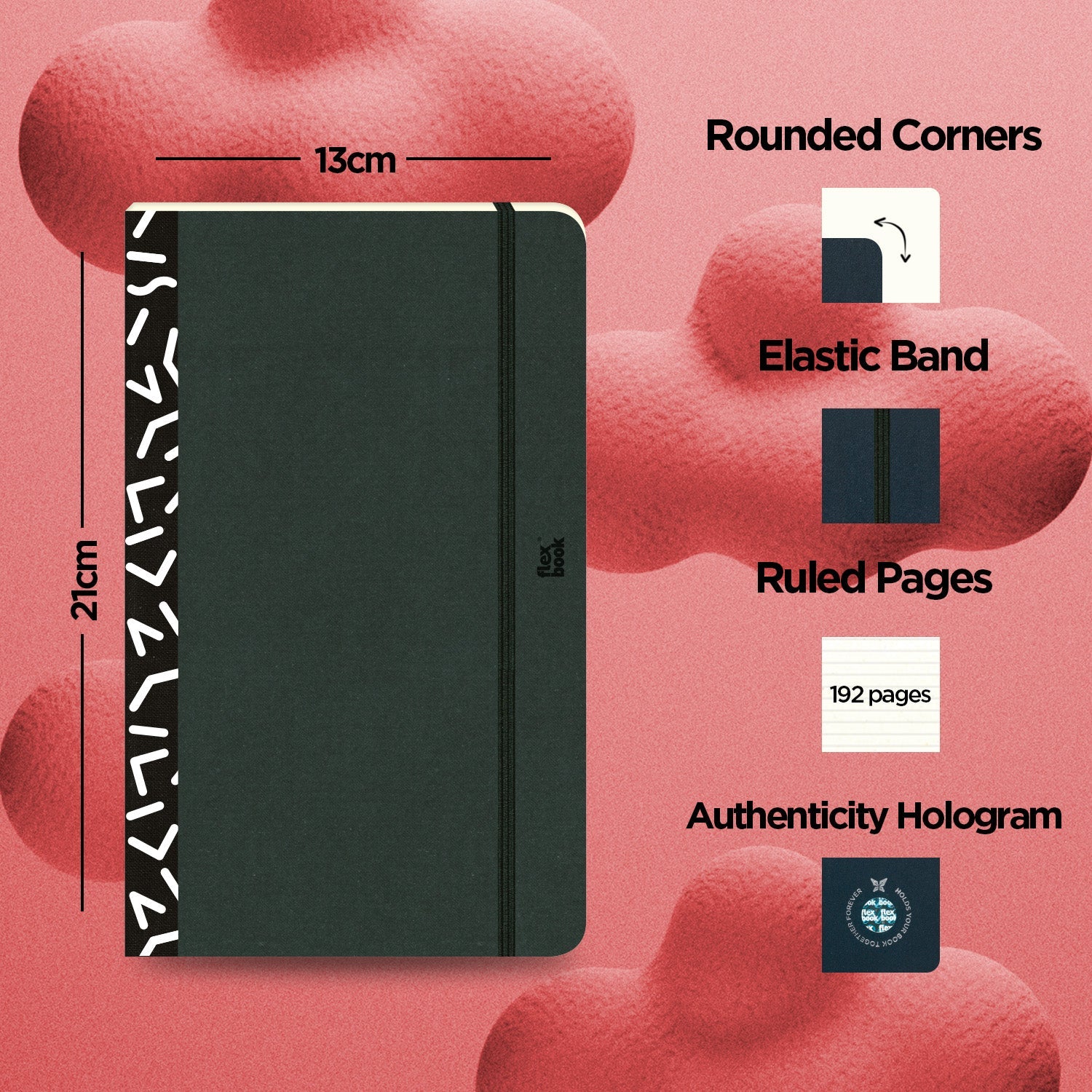 Flexbook | Ruled | Medium A5 Size Notebook | Black | Visions 'All Angles' Spine