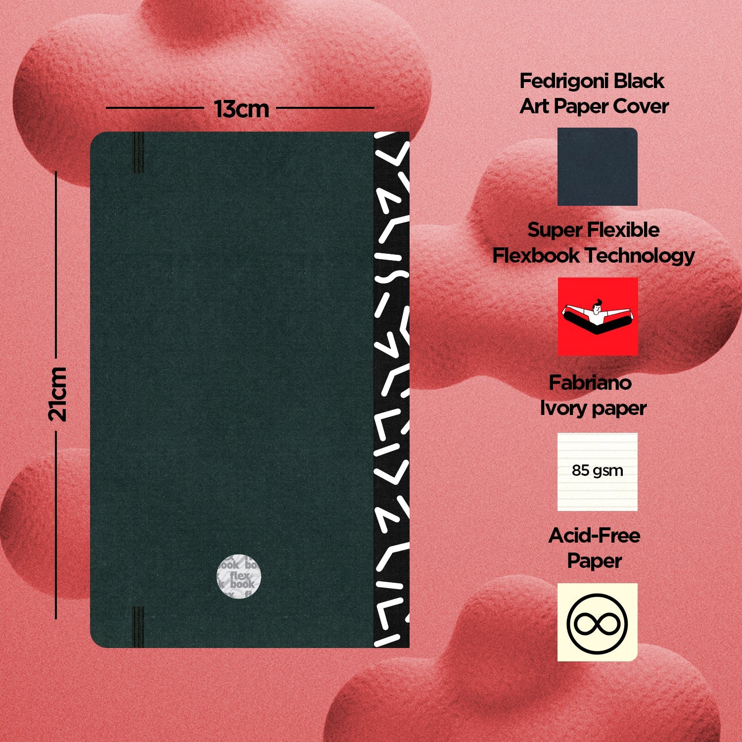 Flexbook | Ruled | Medium A5 Size Notebook | Black | Visions 'All Angles' Spine