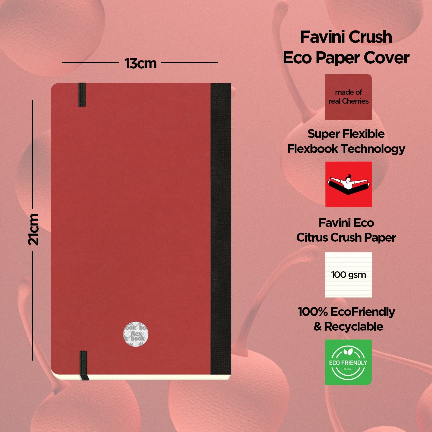 Flexbook | Ruled | Medium A5 Size Notebook | Cherry | Ecosmiles Eco Series