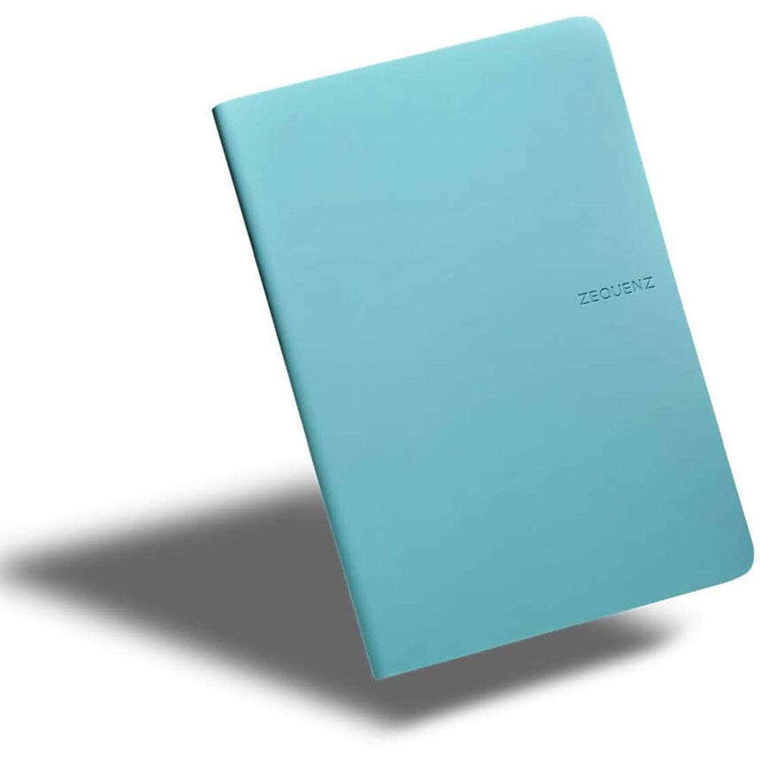 Zequenz A5 Size Turquoise Blue Slim Notebook Squared Acid Free Paper 200 Pages 80GSM 360 Degree Flexibility 100% Handmade Fountain Pen Friendly Color Series Bookmark Included