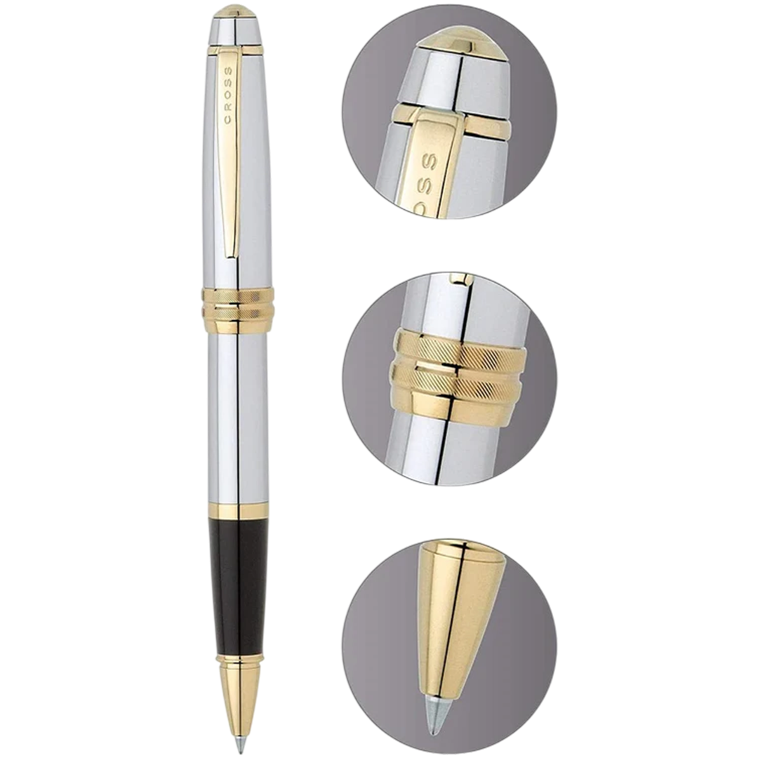 Cross AT0455-6 Bailey Medalist Polished Chrome with Gold Plated Trim Rollerball Pen