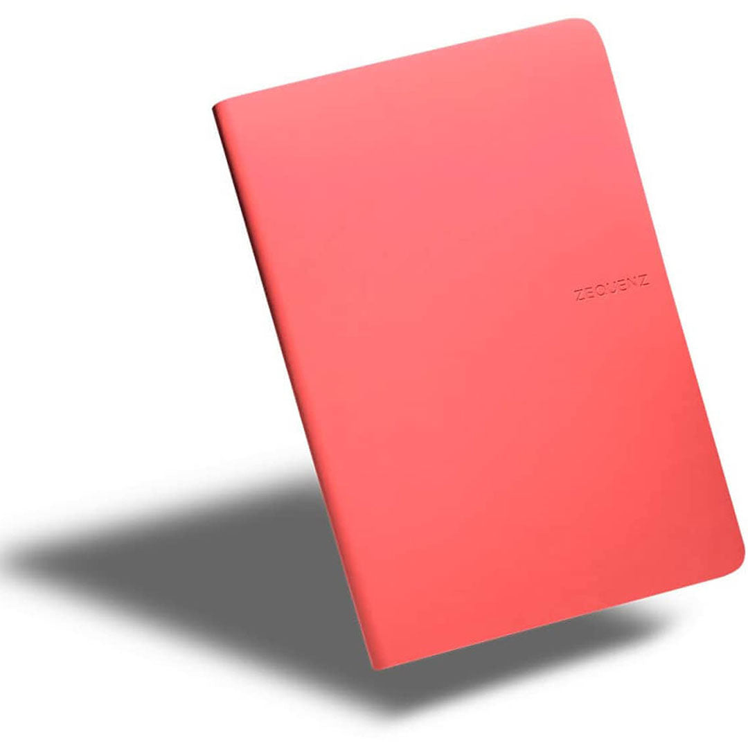 Zequenz A5 Size Coral Pink Slim Notebook Squared Acid Free Paper 200 Pages 80GSM 360 Degree Flexibility 100% Handmade Fountain Pen Friendly Color Series Bookmark Included