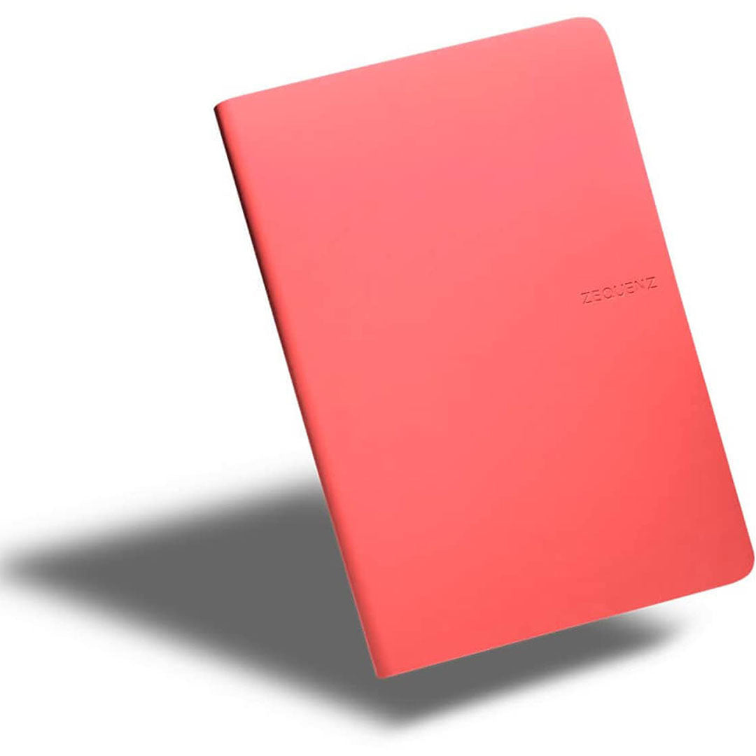 Zequenz A5 Size Coral Pink Slim Notebook Dotted Acid Free Paper 200 Pages 80GSM 360 Degree Flexibility 100% Handmade Fountain Pen Friendly Color Series Bookmark Included