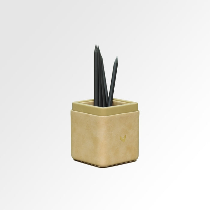Unmet Desire Pen/Pencil Holder | Faux Leather | Square Small | Moderno | Cream