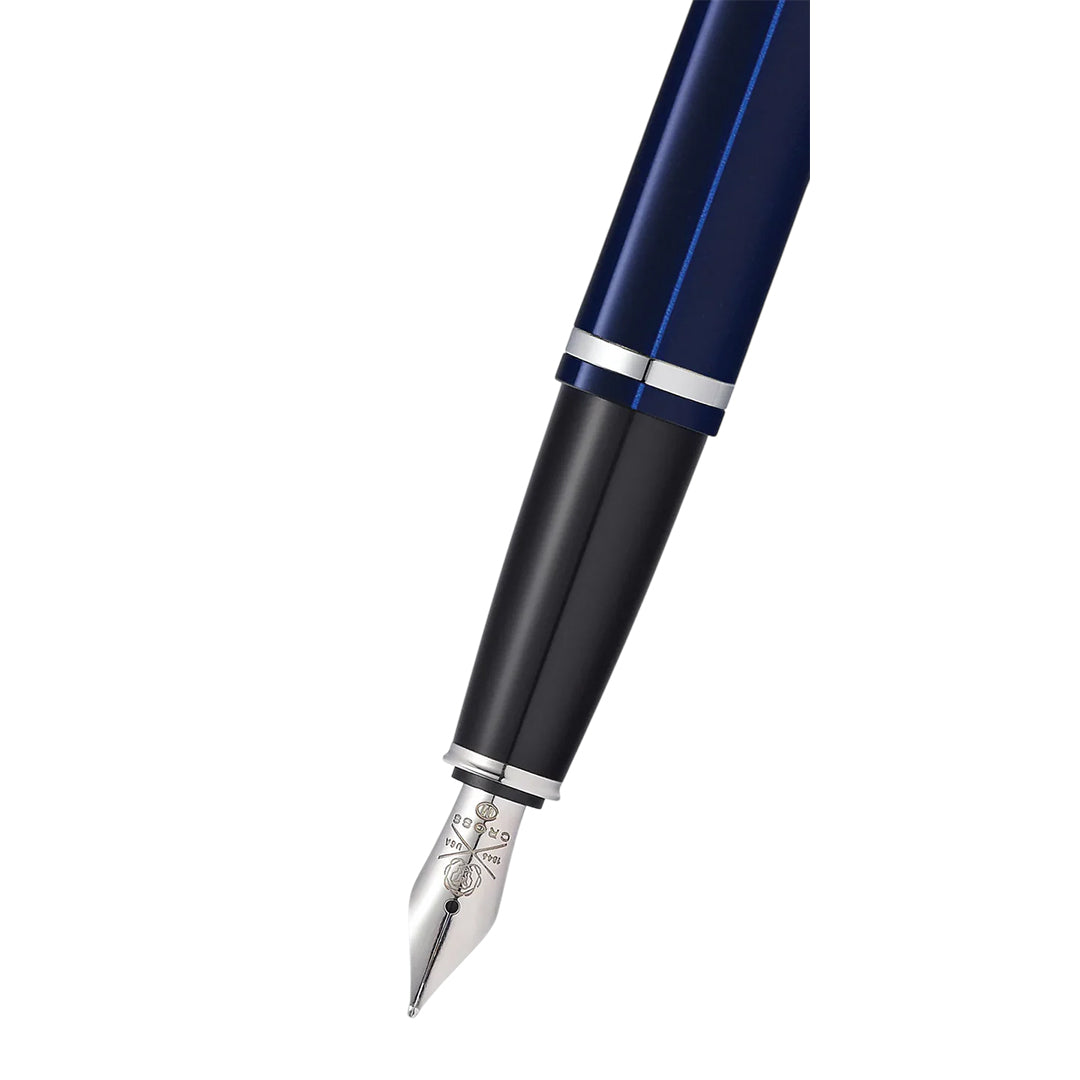 Cross AT0116-3MS Calais™ Chrome & Blue Lacquer Stainless Steel Fountain Pen