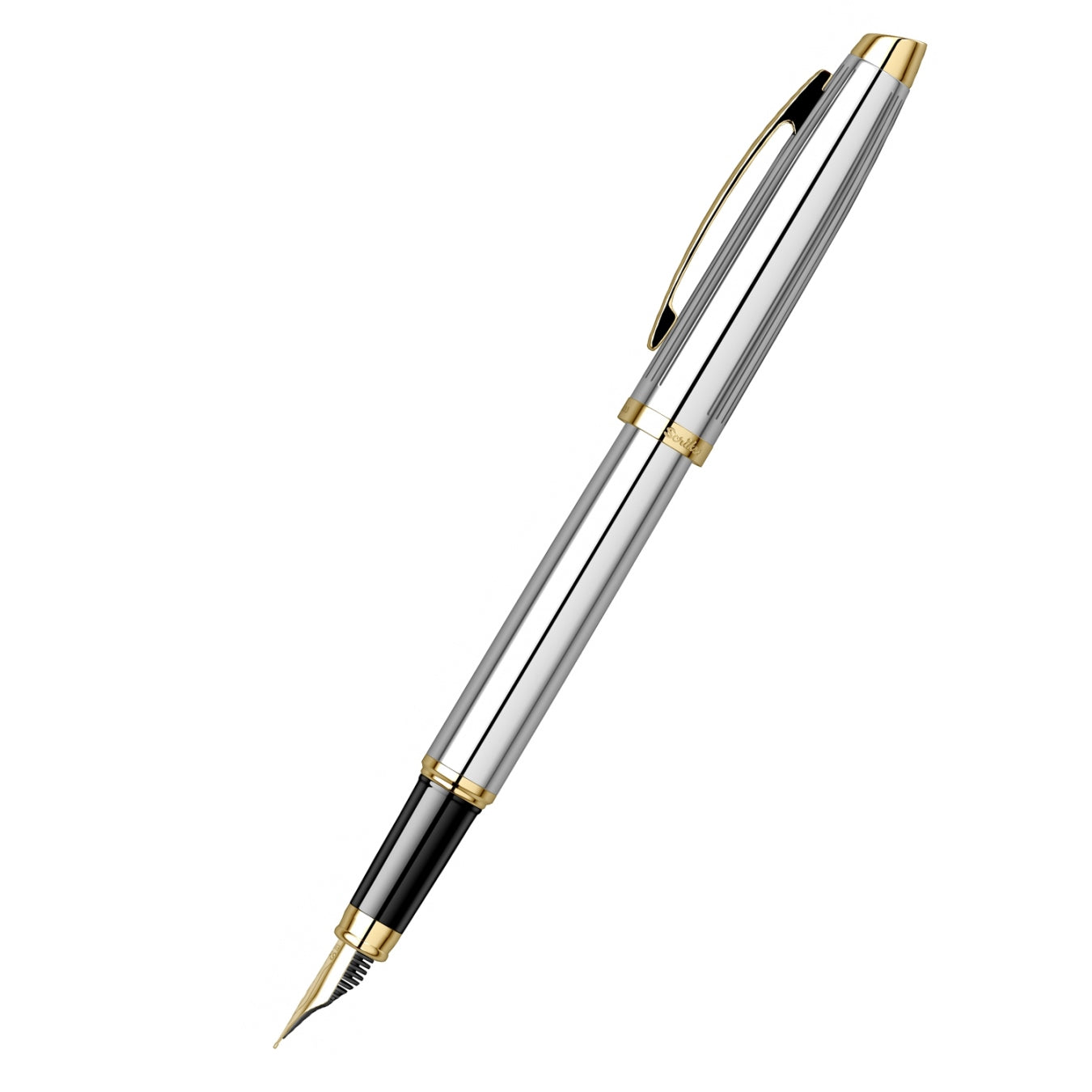 Scrikss Oscar 39 Medium nib Fountain Pen - Chrome GT on white background