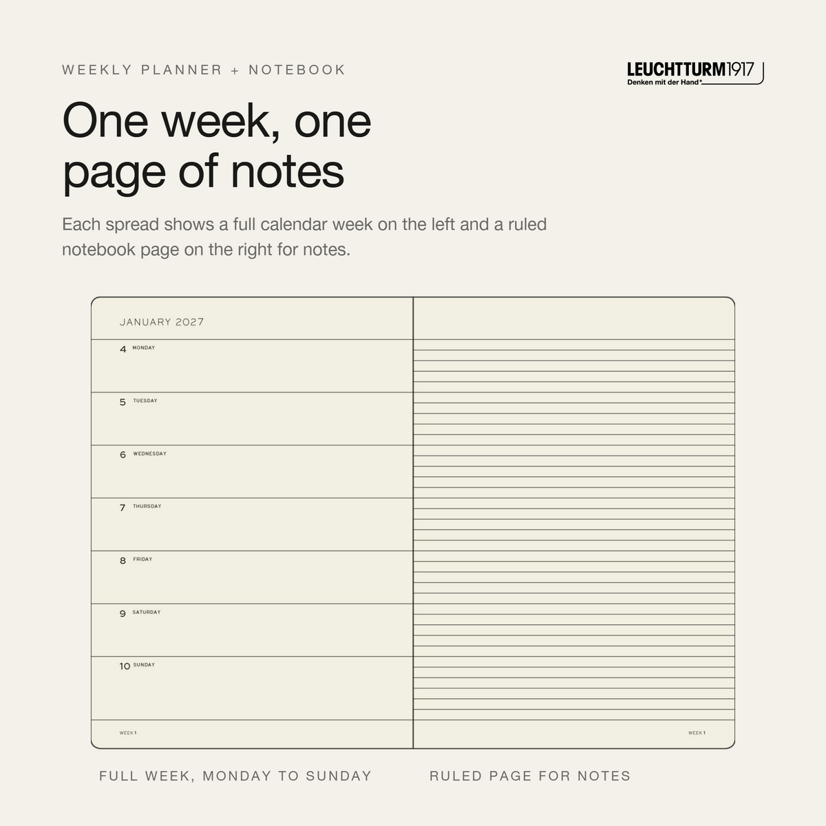 LEUCHTTURM1917 2027 Hardcover Weekly Planner & Notebook Master (A4+) - Black