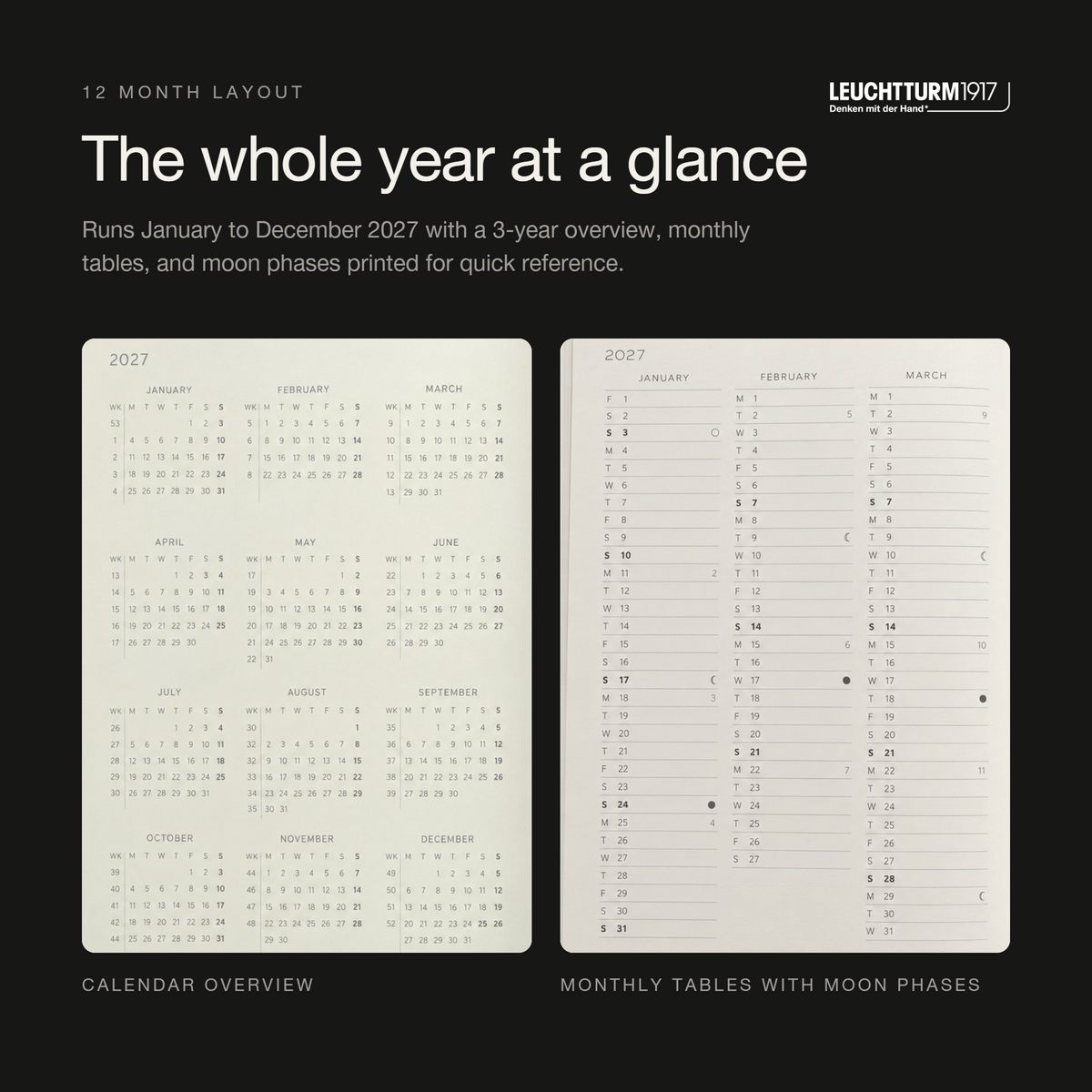 LEUCHTTURM1917 2027 Hardcover Weekly Planner & Notebook Master (A4+) - Black