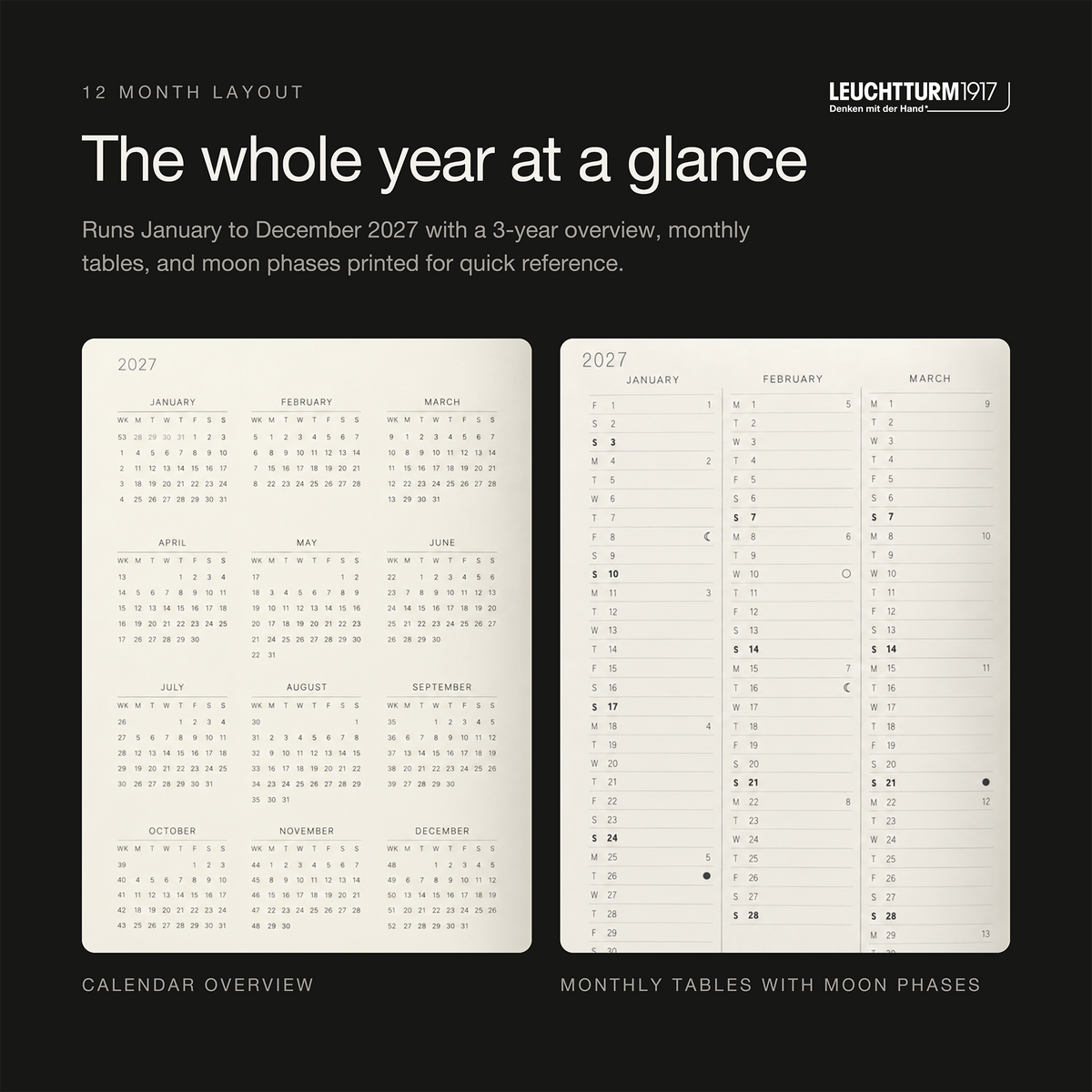 LEUCHTTURM1917 2027 Hardcover Weekly Planner & Notebook Medium (A5) - Black
