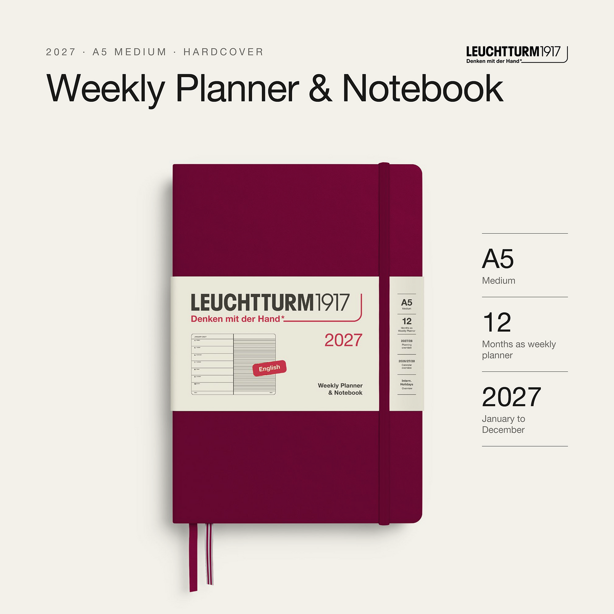 Leuchtturm1917 2027 Weekly Planner & Notebook A5 - Port Red