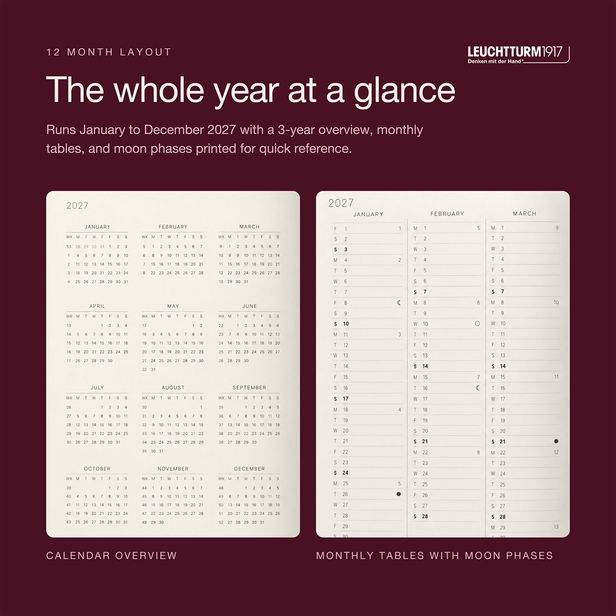 LEUCHTTURM1917 2027 Hardcover Weekly Planner & Notebook Medium (A5) - Port Red