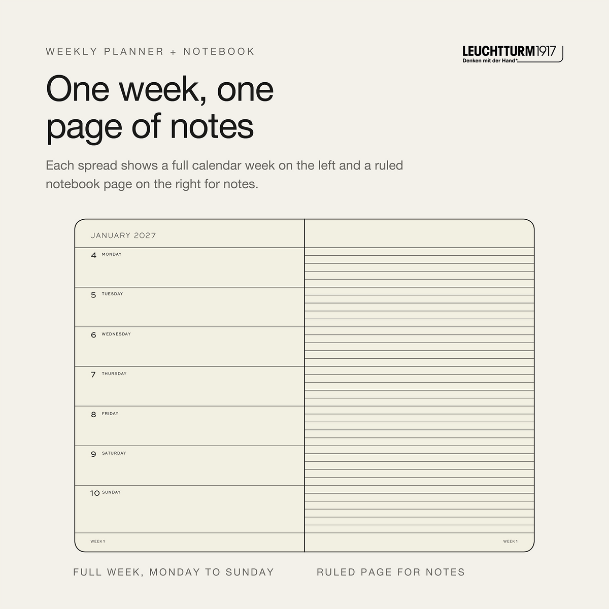 LEUCHTTURM1917 2027 Hardcover Weekly Planner & Notebook Medium (A5) - Pumpkin