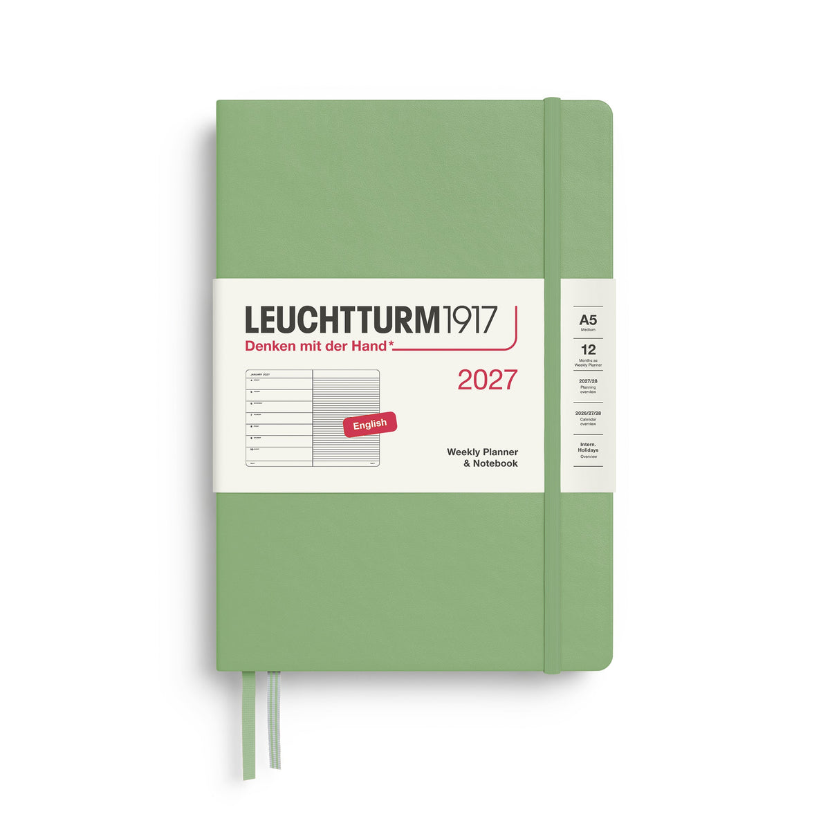 LEUCHTTURM1917 2027 Hardcover Weekly Planner & Notebook Medium (A5) - Sage