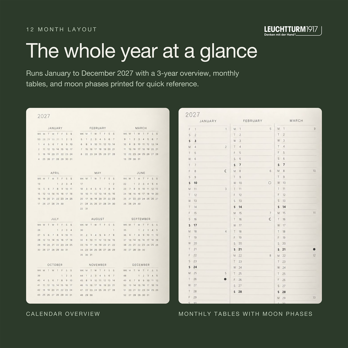 LEUCHTTURM1917 2027 Hardcover Weekly Planner & Notebook Medium (A5) - Sage