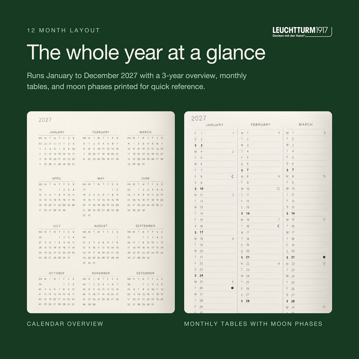 LEUCHTTURM1917 2027 Hardcover Weekly Planner & Notebook Medium (A5) - Spring Leaf