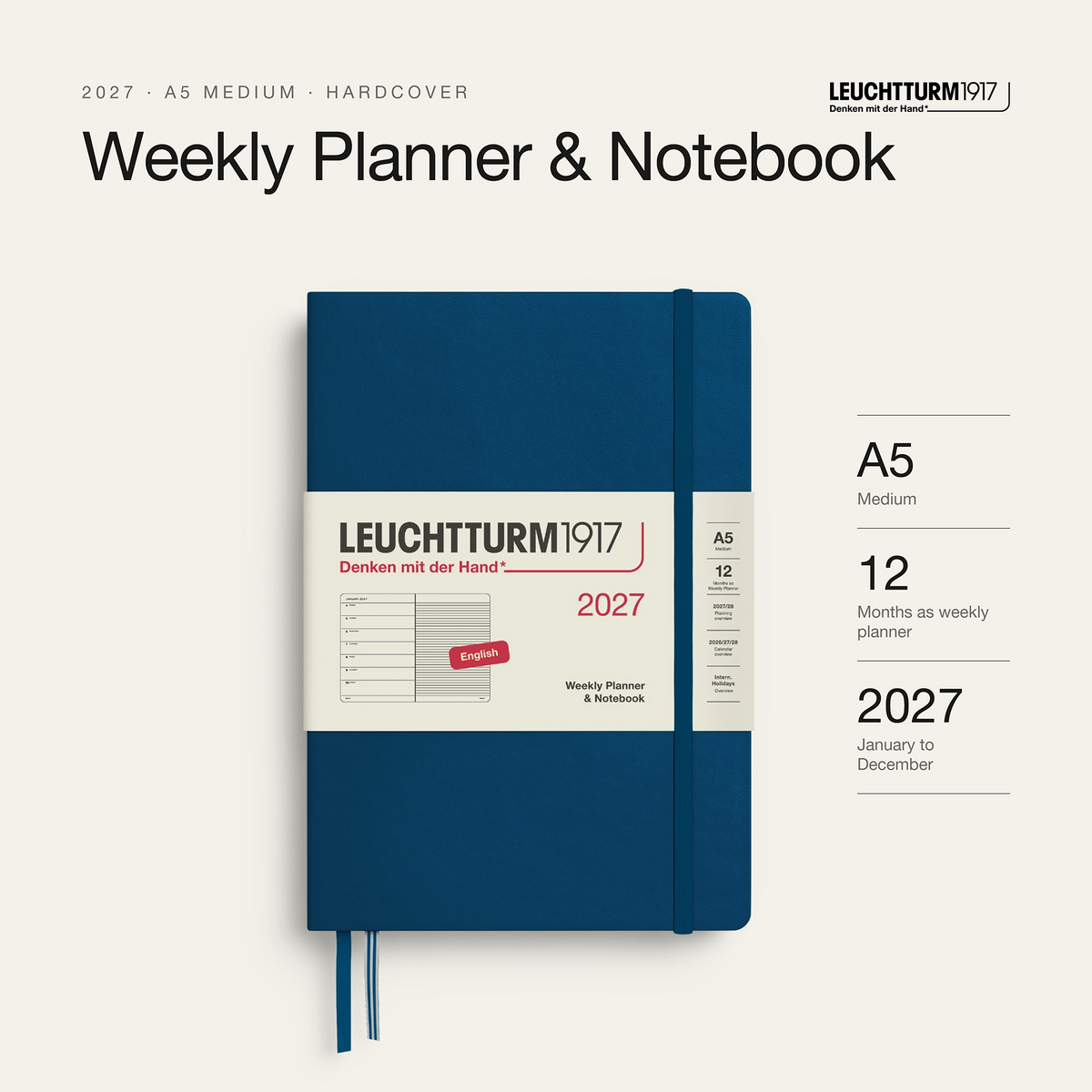 Leuchtturm1917 2027 Weekly Planner & Notebook A5 - Indigo