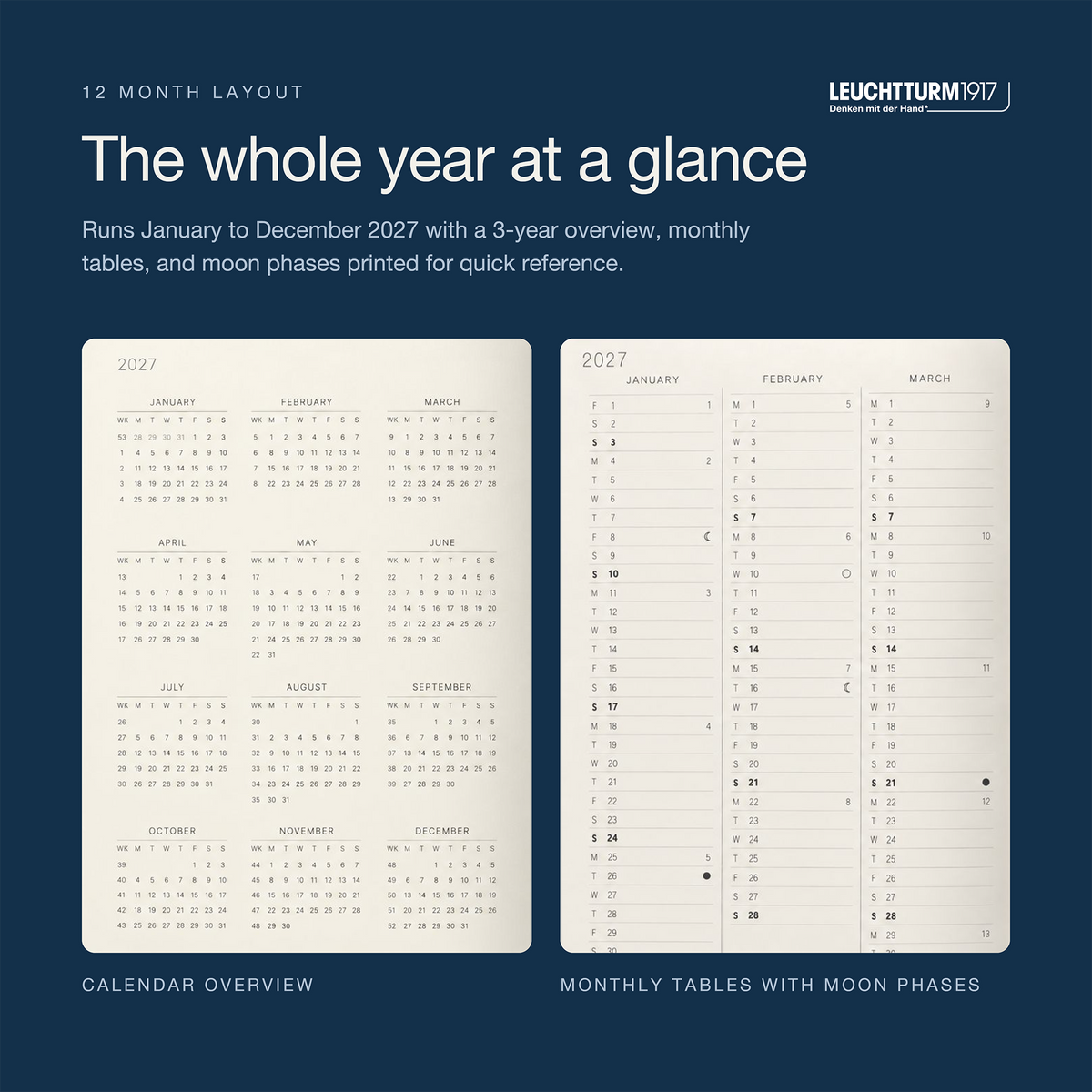 LEUCHTTURM1917 2027 Hardcover Weekly Planner & Notebook Medium (A5) - Indigo