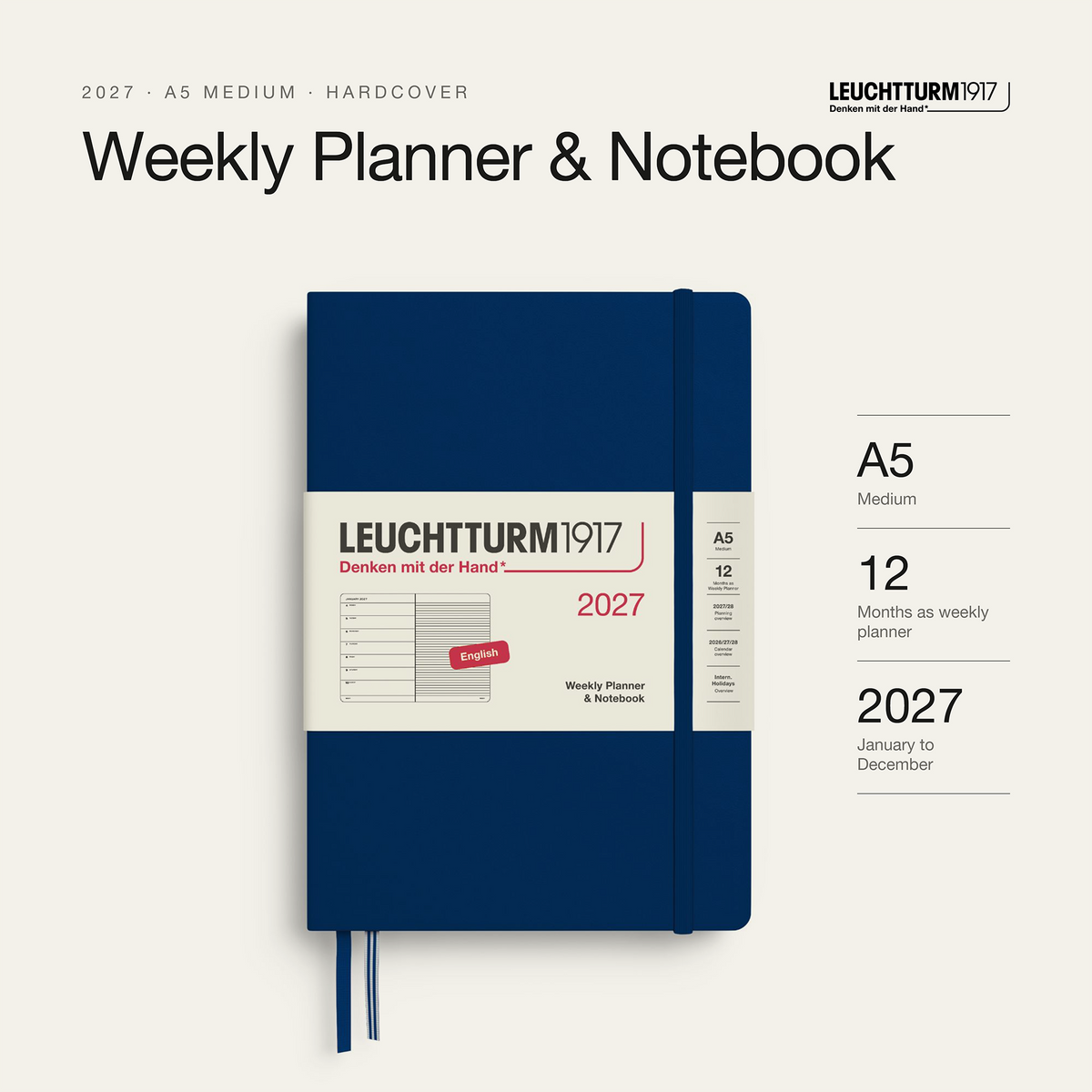Leuchtturm1917 2027 Weekly Planner & Notebook A5 - Navy