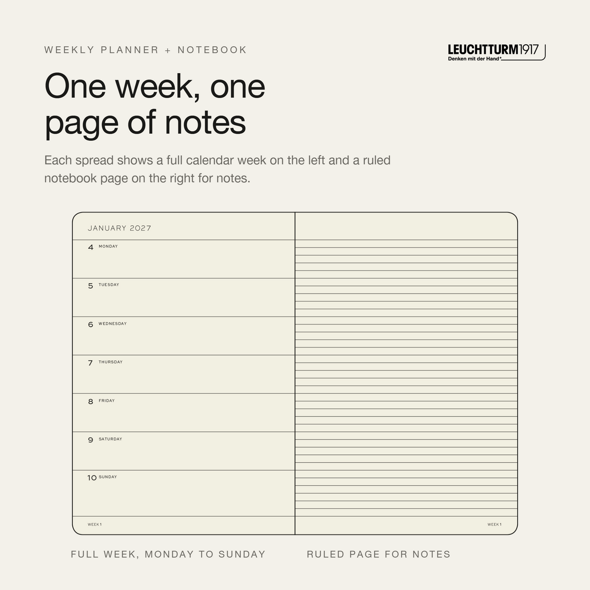 LEUCHTTURM1917 2027 Softcover Weekly Planner & Notebook Medium (A5) - Black