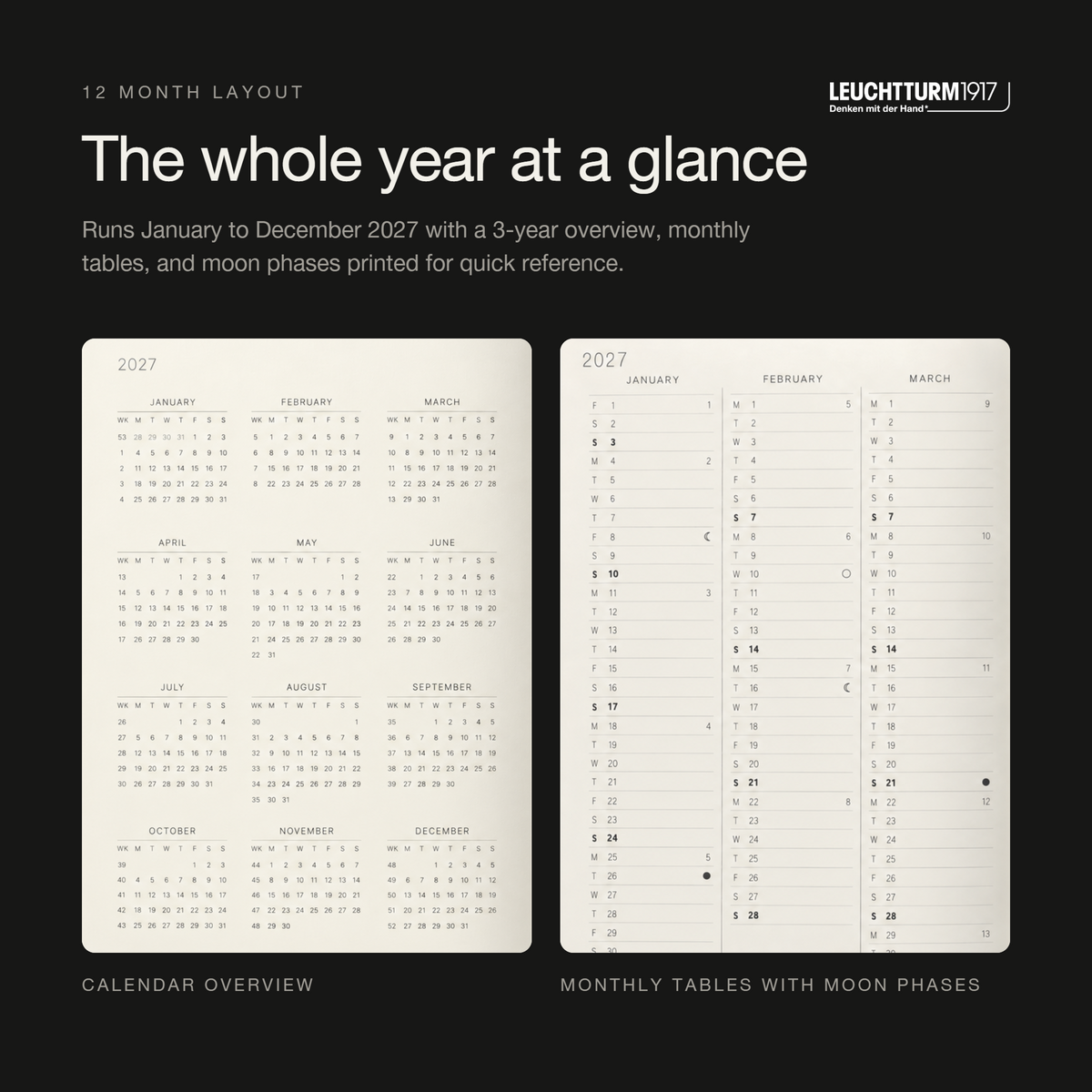 LEUCHTTURM1917 2027 Softcover Weekly Planner & Notebook Medium (A5) - Black