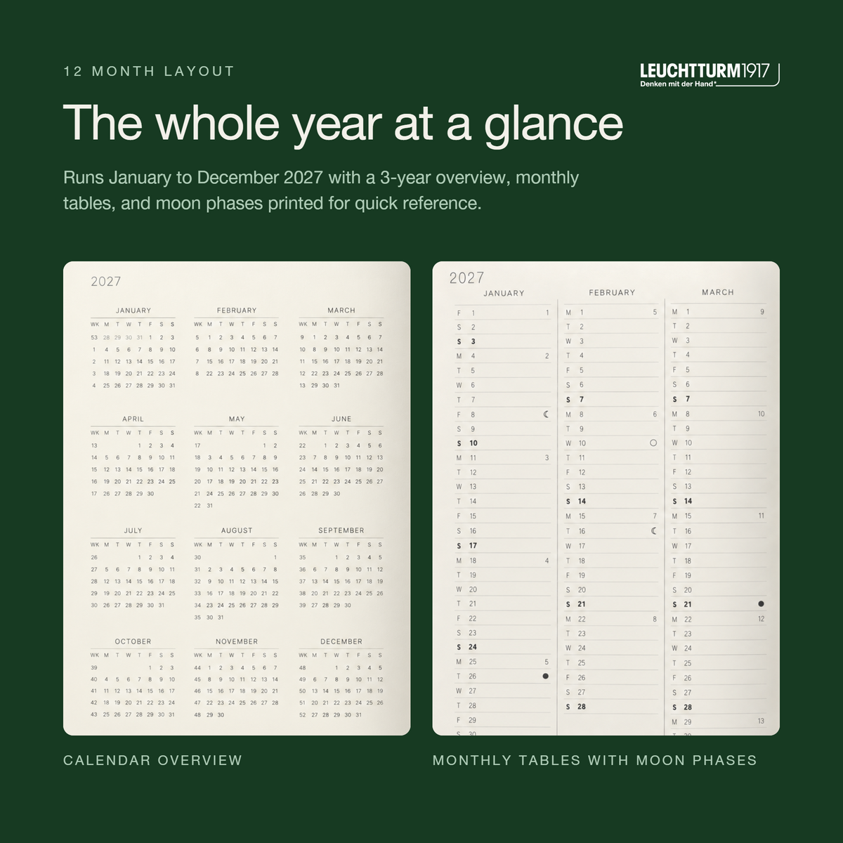 LEUCHTTURM1917 2027 Softcover Weekly Planner & Notebook Medium (A5) - Spring Leaf