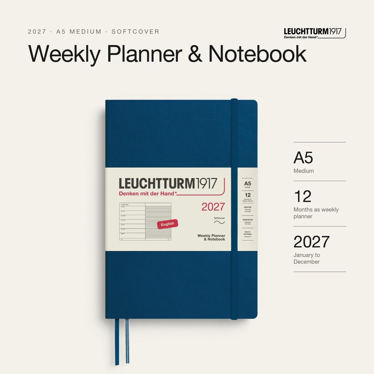 Leuchtturm1917 2027 Weekly Planner & Notebook  A5 Softcover - Indigo
