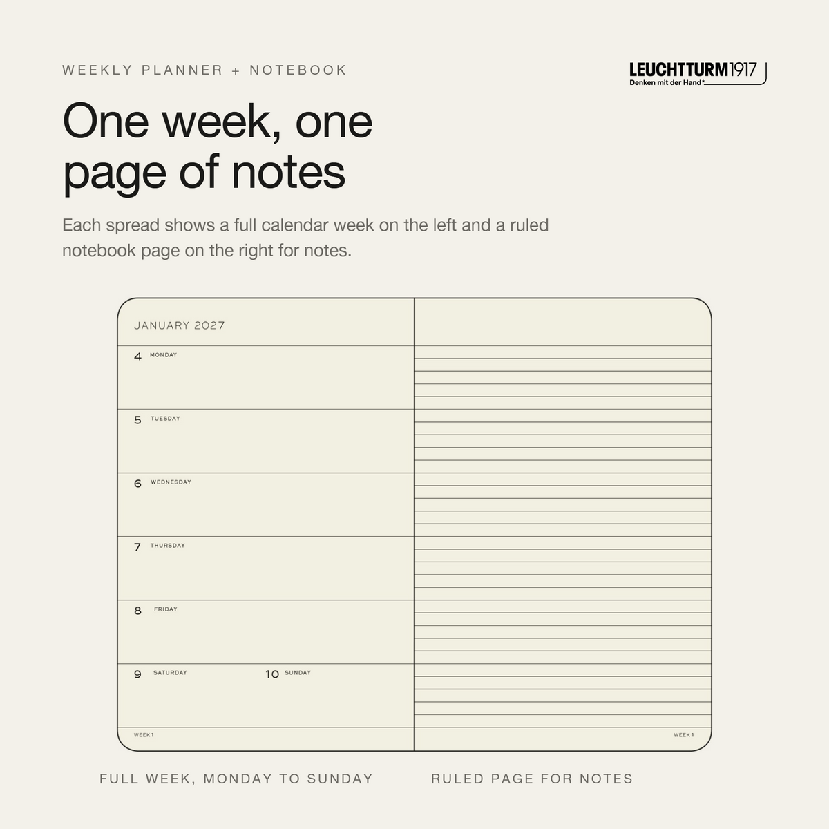 Leuchtturm1917 2027 Weekly Planner & Notebook Softcover (B6+) - Black
