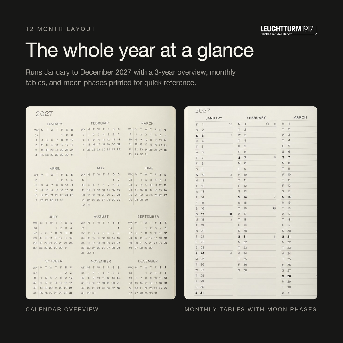 LEUCHTTURM1917 2027 Softcover Weekly Planner & Notebook B6+ - Black