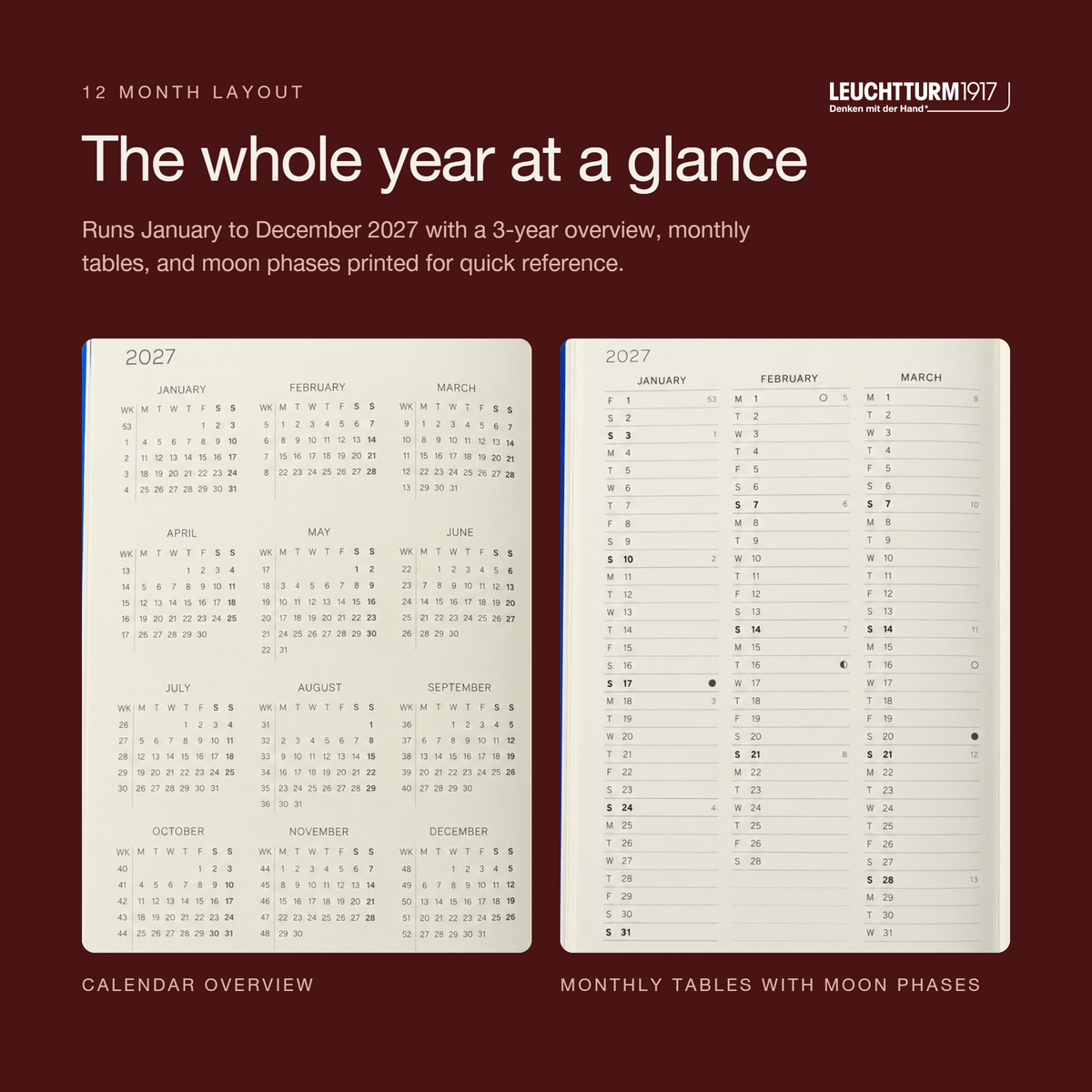 Leuchtturm1917 2027 Weekly Planner & Notebook Softcover (B6+) - Cherry