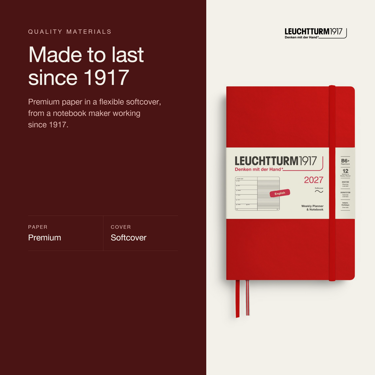 Leuchtturm1917 2027 Weekly Planner & Notebook Softcover (B6+) - Cherry